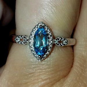 Jared's S.S. Blue Topaz Ring Diamond Ring Sz 8